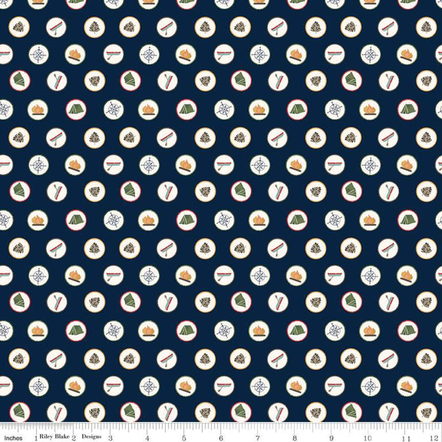 Curtain Valance - Love You S'more Badges Navy