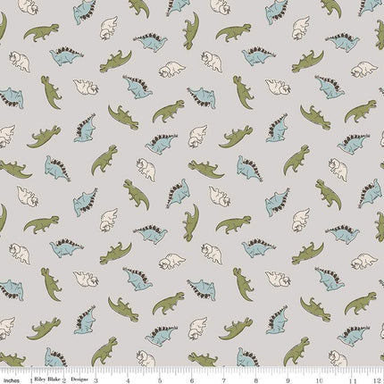 Roar Mini Dinos Gray Cotton Fabric