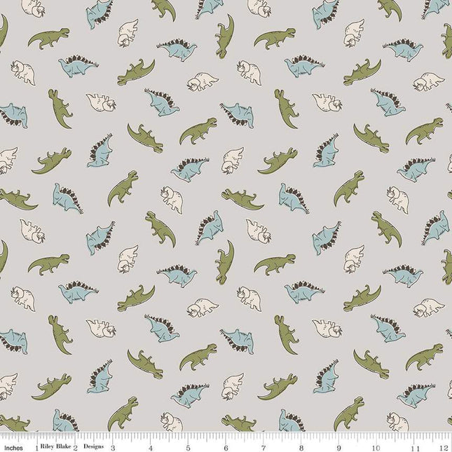 Roar Mini Dinos Gray Cotton Fabric