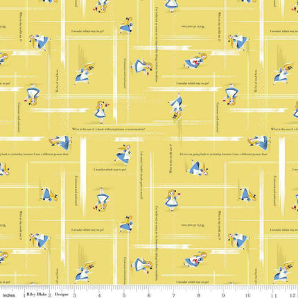 Down the Rabbit Hole Alice Toss Yellow Cotton Fabric
