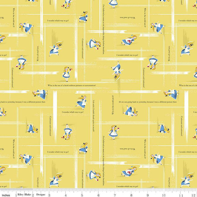 Curtain Valance - Down the Rabbit Hole Alice Toss Yellow Cotton
