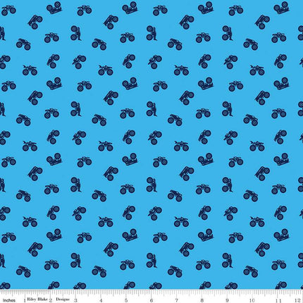 Hot Wheels Monster Trucks Silhouette Blue Cotton Fabric - 1 Yard Precut