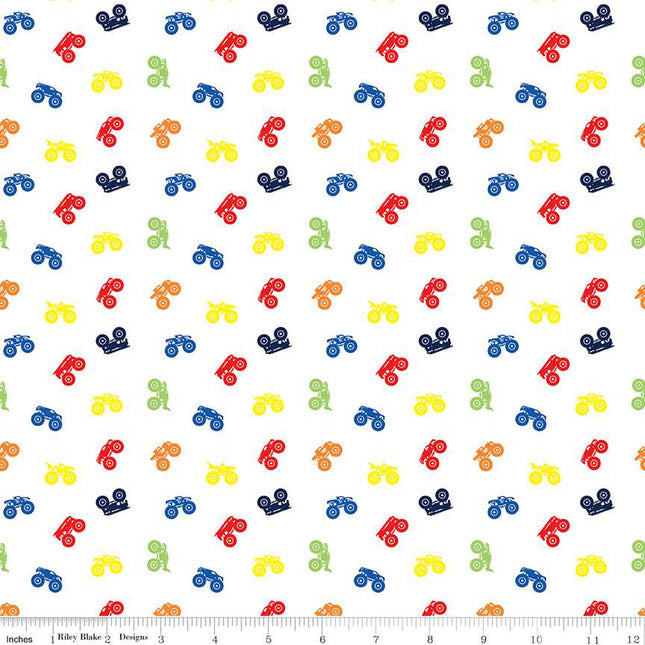 Hot Wheels Monster Trucks Silhouette Multi Cotton Fabric - 1 Yard Precut