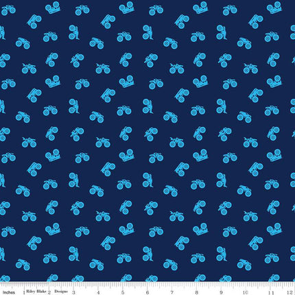 Hot Wheels Monster Trucks Silhouette Navy Cotton Fabric - 1 Yard Precut