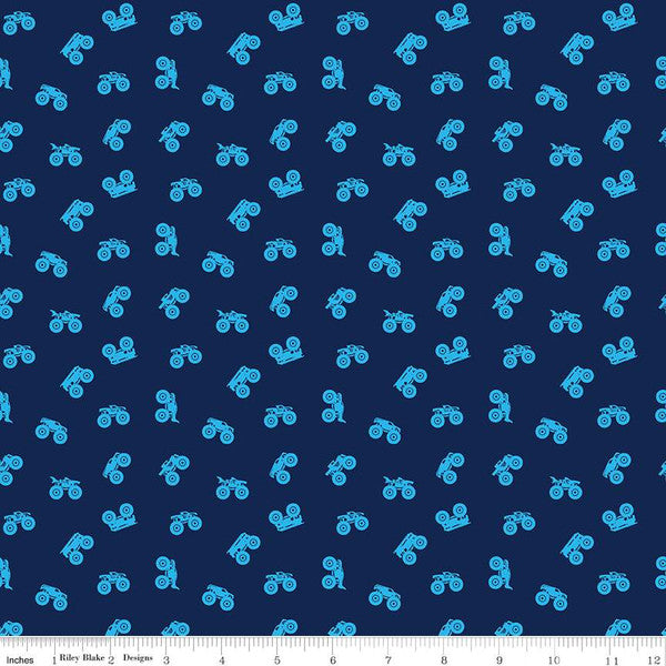 Hot Wheels Monster Trucks Silhouette Navy Cotton Fabric