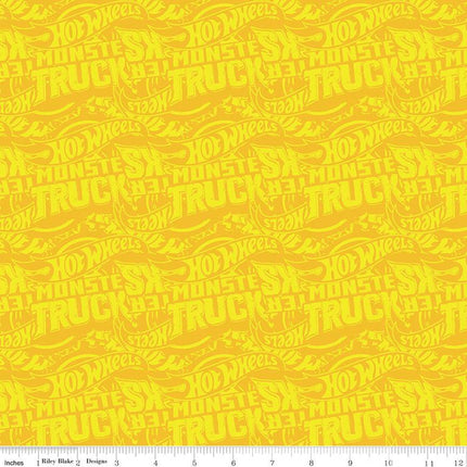 Hot Wheels Monster Trucks Tonal Yellow Cotton Fabric