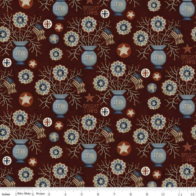 Single Layer Cotton Blanket - Bright Stars Vases Burgundy Patriotic Cotton