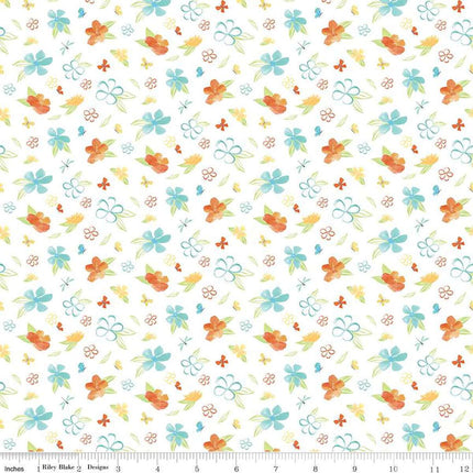 Happy at Home Flowers White Cotton Fabric