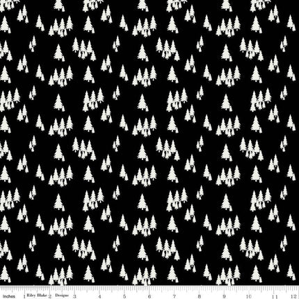 Woodsman Trees Black Cotton Fabric