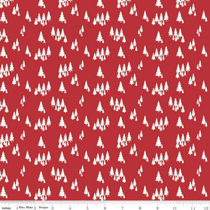 Woodsman Trees Red Cotton Fabric