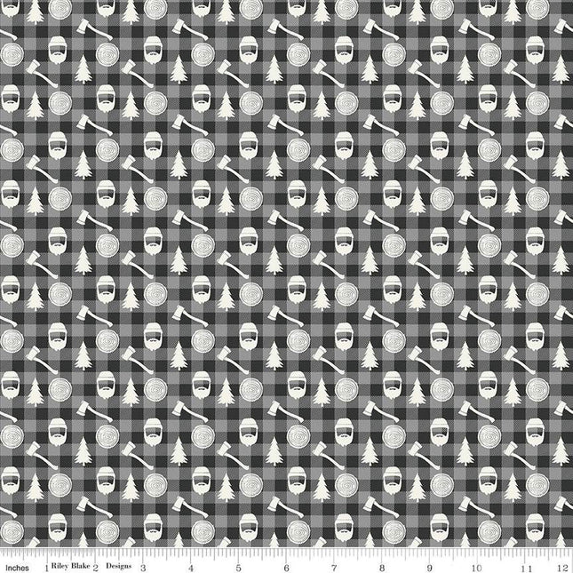 Woodsman Lumberjack Plaid Black Cotton Fabric
