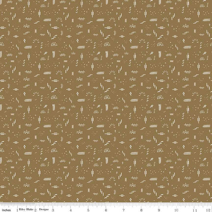 'Round the Mountain Dashed Khaki Cotton Fabric