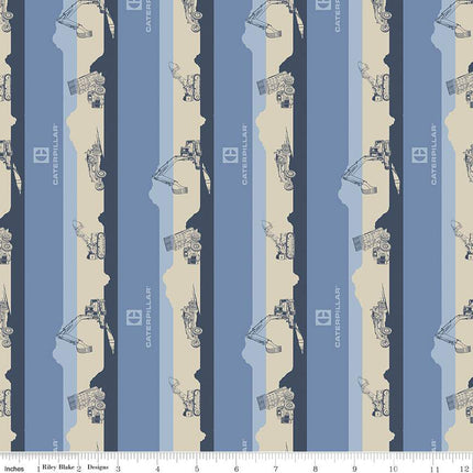 Vintage Caterpillar® Stripe Blue Cotton Fabric