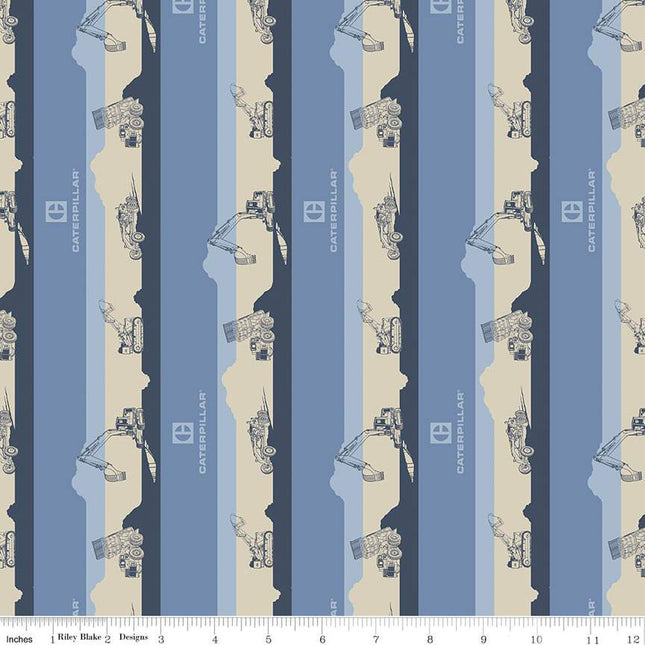 Vintage Caterpillar® Stripe Blue Cotton Fabric