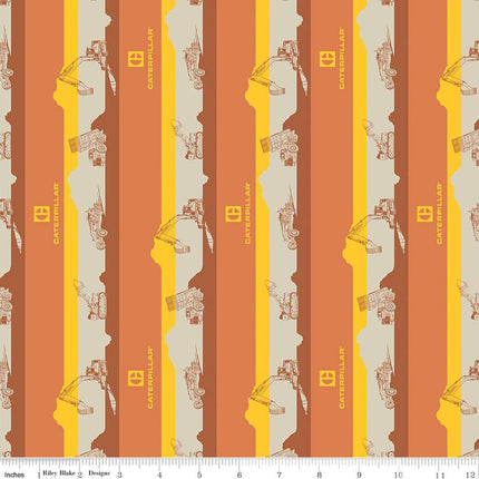 Vintage Caterpillar® Stripe Orange Cotton Fabric