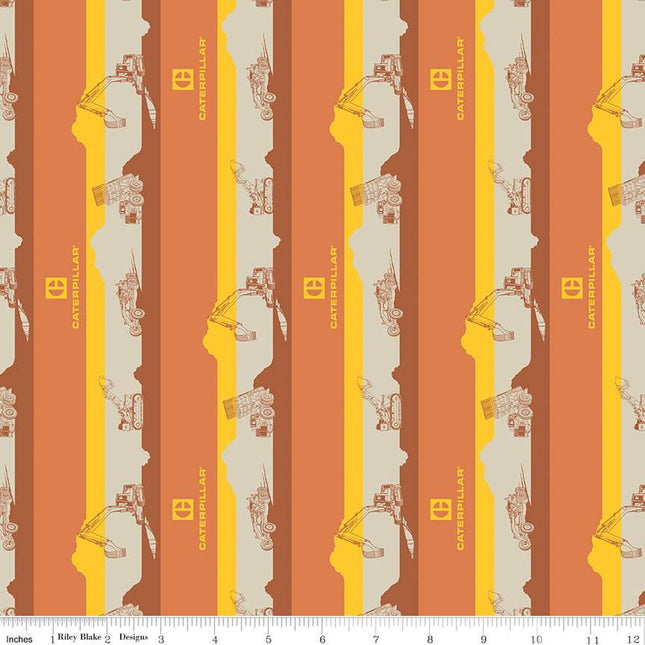 Vintage Caterpillar® Stripe Orange Cotton Fabric
