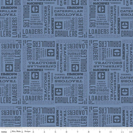 Vintage Caterpillar® Text Blue Cotton Fabric