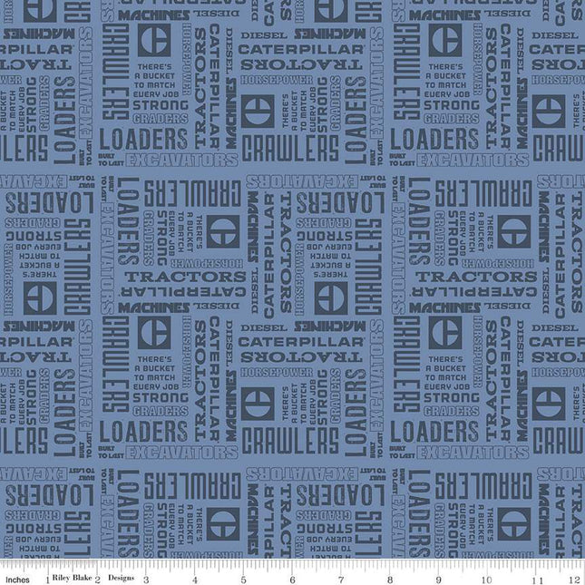 Vintage Caterpillar® Text Blue Cotton Fabric