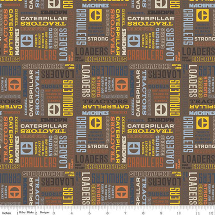 Vintage Caterpillar® Text Brown Cotton Fabric