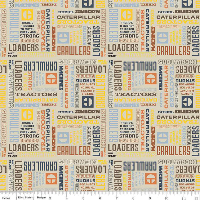 Vintage Caterpillar® Text Sand Cotton Fabric
