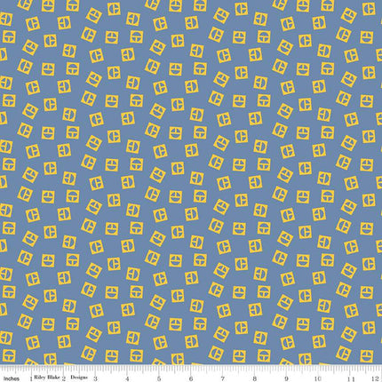Vintage Caterpillar® Vintage Logo Toss Blue Cotton Fabric
