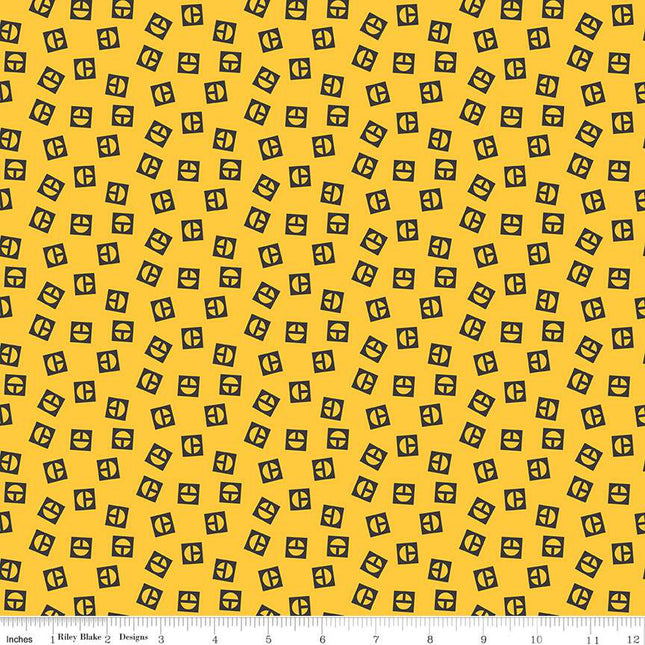 Vintage Caterpillar® Vintage Logo Toss Yellow Cotton Fabric