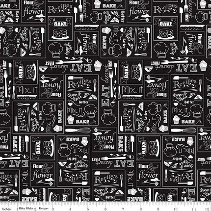Flour & Flower Chalkboard Black Cotton Fabric