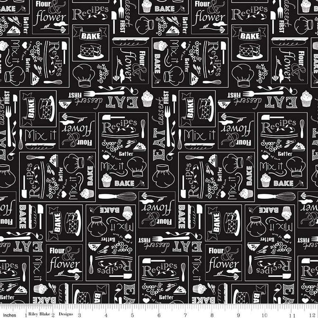Flour & Flower Chalkboard Black Cotton Fabric