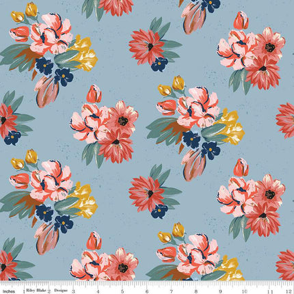 Wild Rose Floral Blue Cotton Fabric