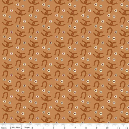 Wild Rose Horseshoes Sienna Cotton Fabric