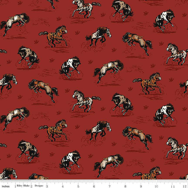 John Wayne Courage Horses Barn Red Cotton Fabric