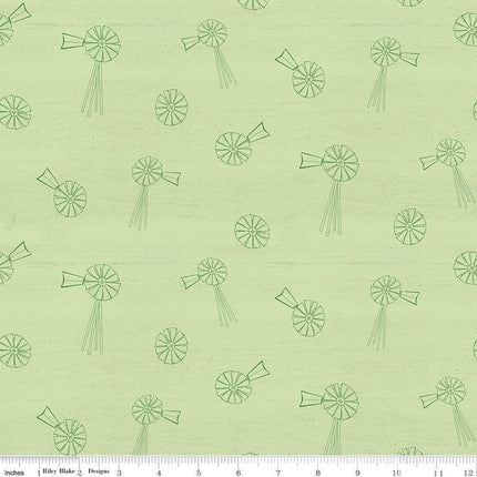 Spring Barn Quilts Windmills Green Cotton Fabric