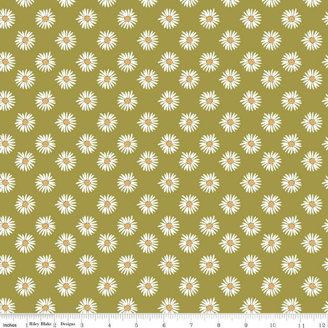Handmade Valance or Curtain Panel Flora No. 6 Daisies Green