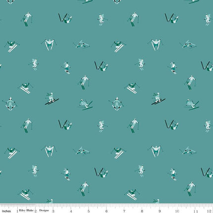 Handmade Valance or Curtain Panel Ski Hill Ski Tracks Aqua