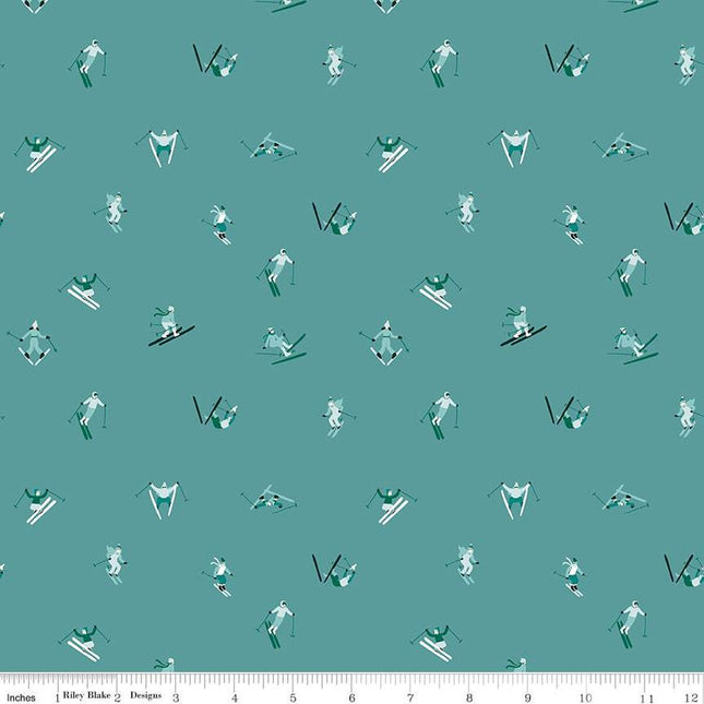 Handmade Valance or Curtain Panel Ski Hill Ski Tracks Aqua