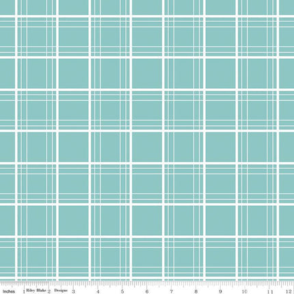 Ski Hill Ski Tracks Aqua Cotton Fabric