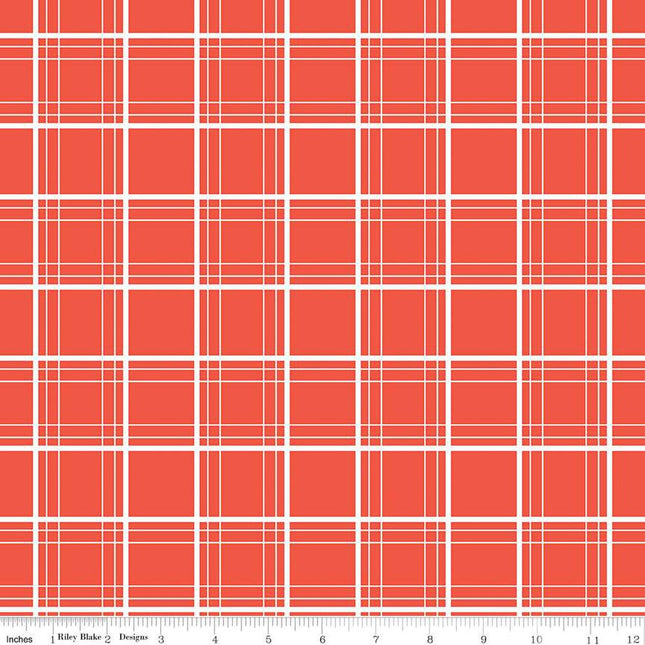Ski Hill Ski Tracks Red Cotton Fabric