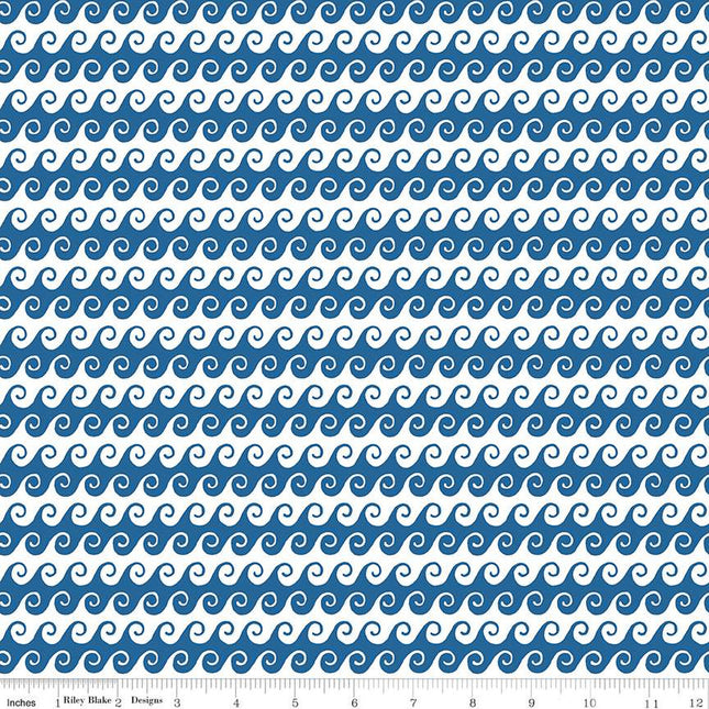Free as the Ocean Waves Blue Cotton Fabric