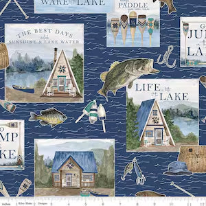 Single Layer Cotton Blanket - Wake at the Lake Main Navy Cotton