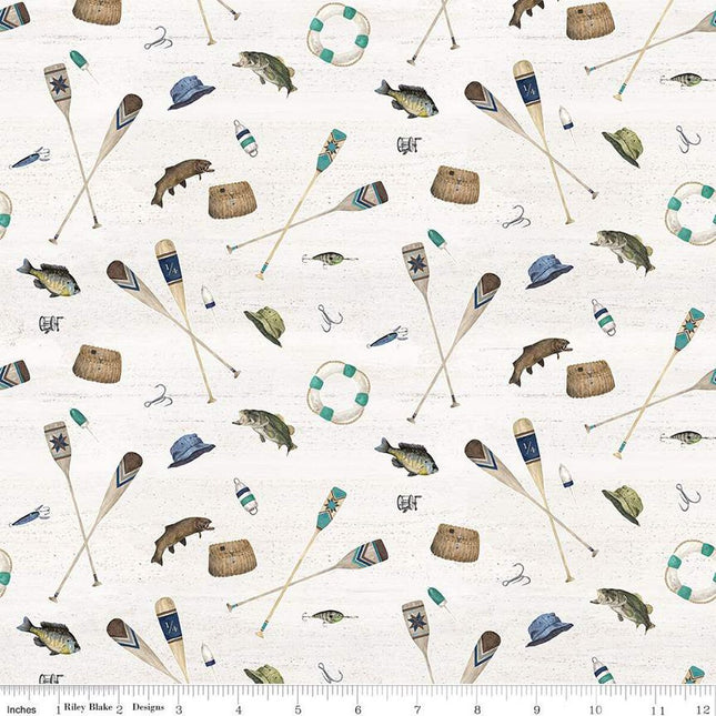 Single Layer Cotton Blanket - Wake at the Lake Icons Parchment Cotton
