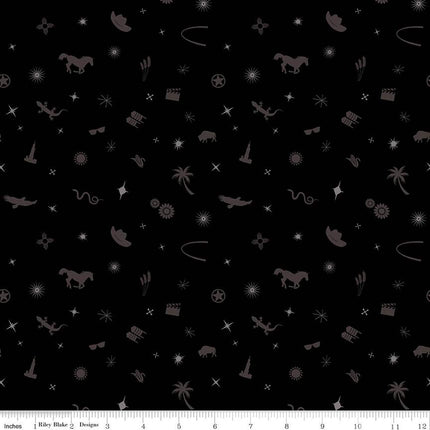 Route 66 Symbol Toss Black Cotton Fabric