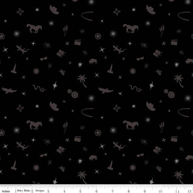 Route 66 Symbol Toss Black Cotton Fabric
