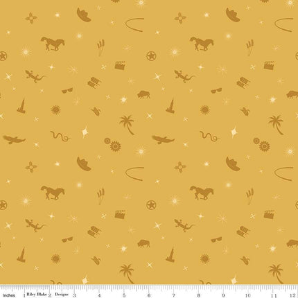 Route 66 Symbol Toss Gold Cotton Fabric