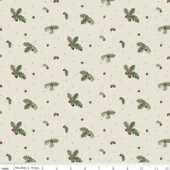 Handmade Valance or Curtain Panel Let's Get Lost in the Woods Acorns and Leaves Off White