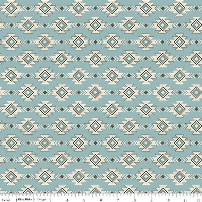 Handmade Valance or Curtain Panel Let's Get Lost in the Woods Geometric Vintage Blue