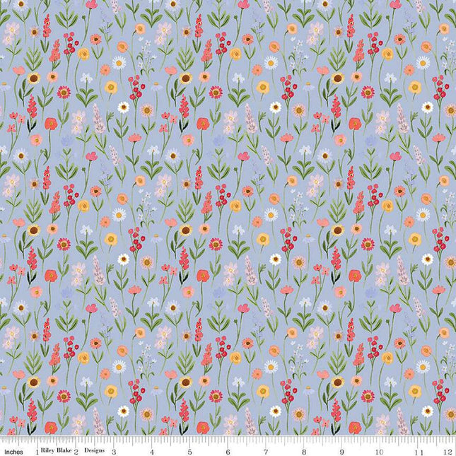 Handmade Valance or Curtain Panel Flora No. 6 Stems Periwinkle