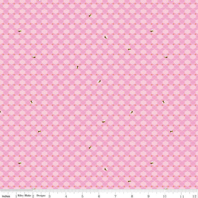 100 Aker Woods Honey Hex Pink Cotton Fabric