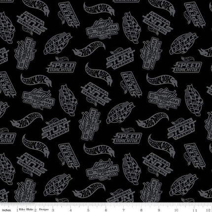 Hot Wheels Made to Race Tone-on-Tone Black Cotton Fabric