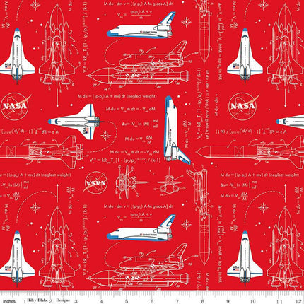 Outer Space by NASA Rocket Math Red Cotton Fabric