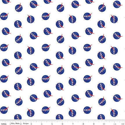 Outer Space by NASA Logo Toss White Cotton Fabric